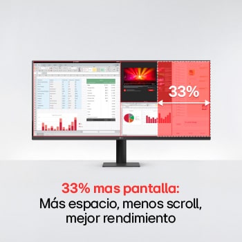 Monitor LG UltraWide 34" WFHD 33% más pantalla